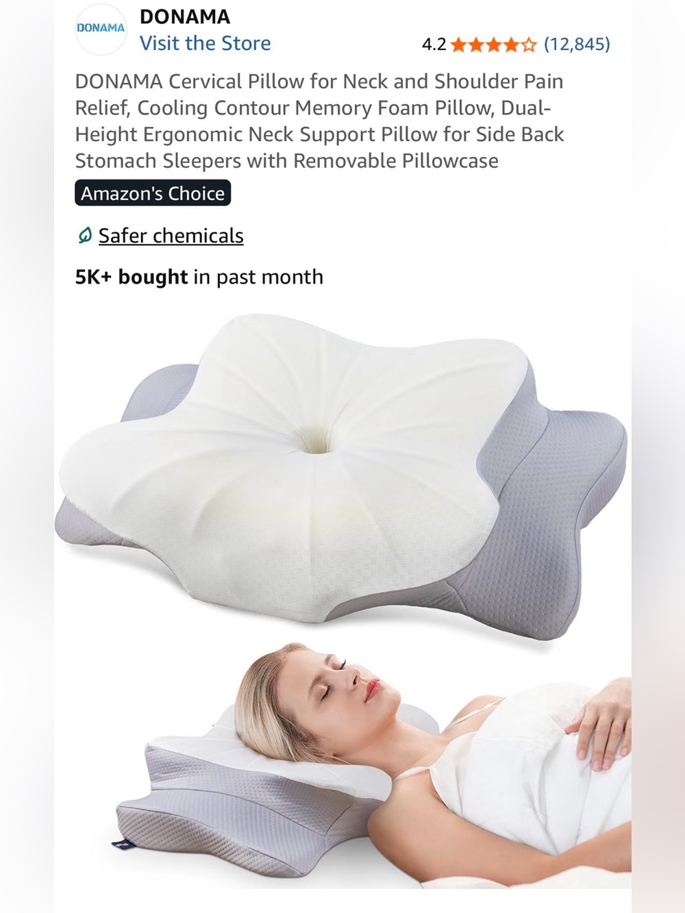 DONAMA Cervical Pillow for Neck & Shoulder Support